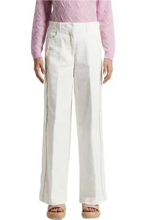 PESERICO SIGN Femme, Pantalons, Blanc, Taille: 42 FR Pantalon en toile de coton stretch