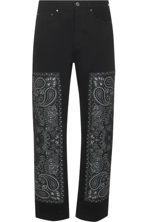 AMIRI Homme, Jeans, Noir, Taille: W34 Jean Droit Noir avec Panneaux Bandana