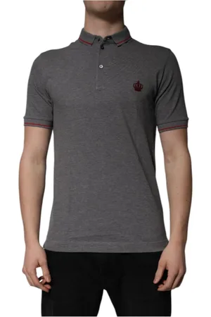 Dolce & Gabbana Homme, Tops, Gris, Taille: M Polo T-shirt avec Broderie Couronne