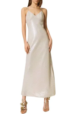 Twin-Set Femme, Robes, Jaune, Taille: 38 FR Robe Longue avec Broderie de Paillettes