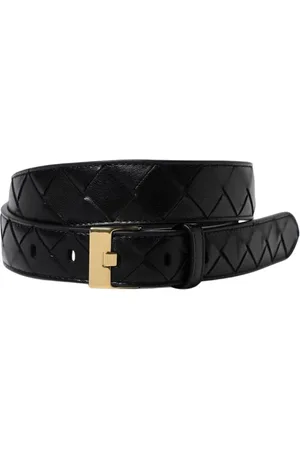 Bottega Veneta Femme, Accessoires, Noir, Taille: 95 CM Ceinture Étroite en Cuir Noir Style Intrecciato