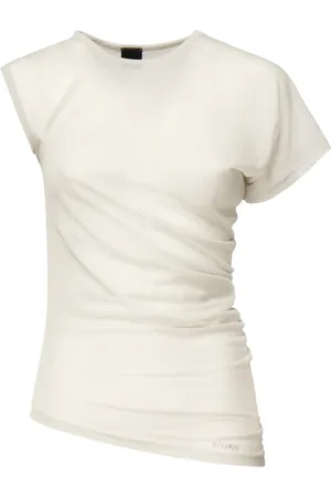 Pinko Femme, Tops, Blanc, Taille: 40 FR Pull Asymétrique en Coton, Gris Perle