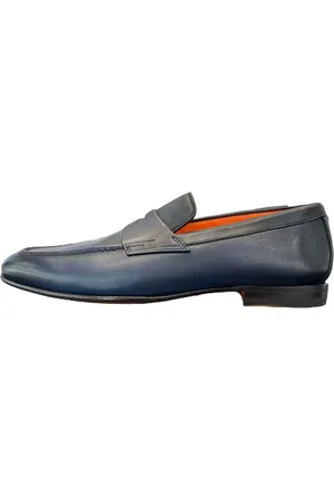 santoni Homme, Chaussures, Bleu, Taille: 44 1/2 EU Mocassins en cuir pour homme