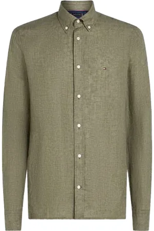 Tommy Hilfiger Homme, Chemises, Vert, Taille: 3XL Chemise verte en lin à boutons