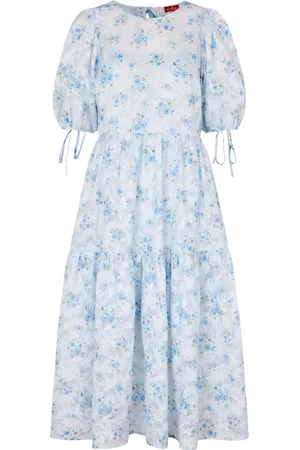Crās Femme, Robes, Bleu, Taille: 42 FR Robe Bleu Poudre Brodée avec Volants