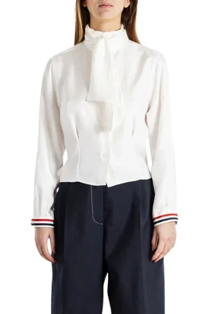 Thom Browne Femme, Blouses et Chemises, Blanc, Taille: 40 FR Chemisier en Soie Ivoire à