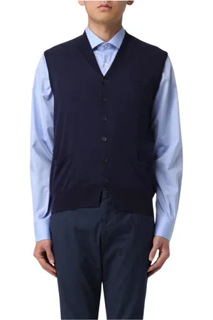 BALLANTYNE Homme, Vestes, Bleu, Taille: M Gilet en Tricot de Laine Mérinos Bleu Marine
