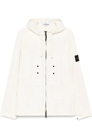 Stone Island Homme, Vestes, Blanc, Taille: XL Veste à Capuche Blanche avec Badge