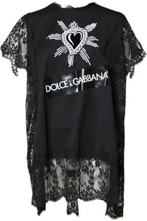 Dolce & Gabbana Femme, Tops, Noir, Taille: 36 FR Haut en dentelle avec cœur sacré