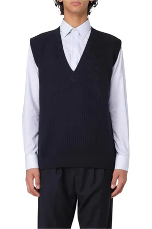 BARENA Homme, Pulls, Bleu, Taille: L Gilet bleu en tricot côtelé à col en V