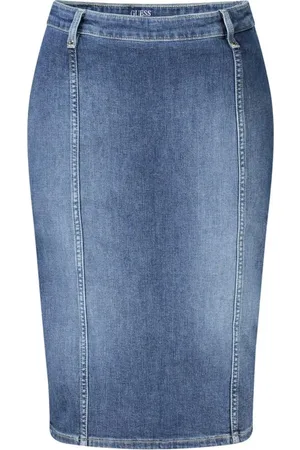 Guess Femme, Jupes, Bleu, Taille: W26 Jupe Midi Plissée en Coton Bleu