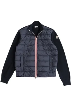 Moncler Homme, Vestes, Bleu, Taille: XL Cardigan Bleu Marine Matelassé à Fermeture Éclair