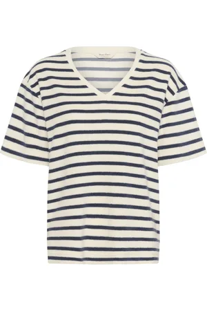 Part Two Femme, Tops, Bleu, Taille: 44 FR Tee-shirt à rayures avec col en V