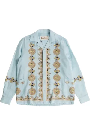 Baziszt Homme, Chemises, Bleu, Taille: L Chemise bleu ciel brodée de roses