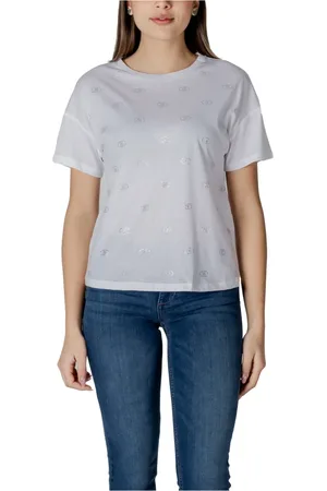 Liu Jo Femme, Tops, Blanc, Taille: 36 FR T-shirt en coton à manches courtes