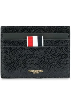 Thom Browne Homme, Accessoires, Noir, Taille: ONE Size Porte-cartes en cuir noir avec bordure rayée
