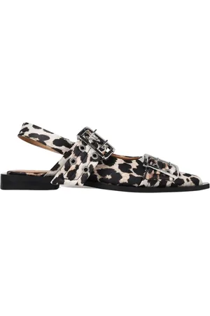 Ganni Femme, Chaussures, Brun, Taille: 40 EU Sandales Plates à Imprimé Léopard