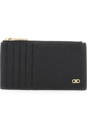 Salvatore Ferragamo Homme, Accessoires, Noir, Taille: ONE Size Porte-cartes en Cuir Martelé avec Détail Gancini