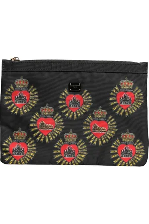 Dolce & Gabbana Femme, Sacs, Noir, Taille: ONE Size Sacred Heart Print Clutch Pochette