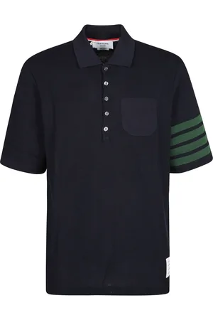 Thom Browne Homme, Tops, Bleu, Taille: S Polo à Manches Courtes avec Poche Poitrine en Tricot