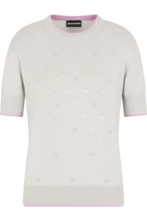 Emporio Armani Femme, Pulls, Gris, Taille: 42 FR Élégant Pull Tricoté avec Manches Courtes