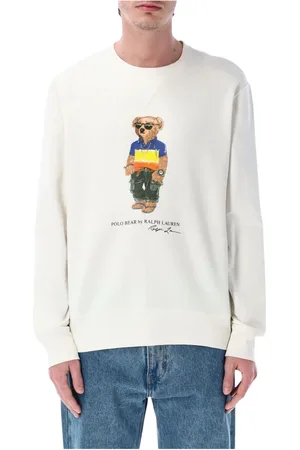 Ralph Lauren Homme, Sweatshirts et sweats à capuche, Blanc, Taille: M Pull Blanc avec Impression Polo Bear