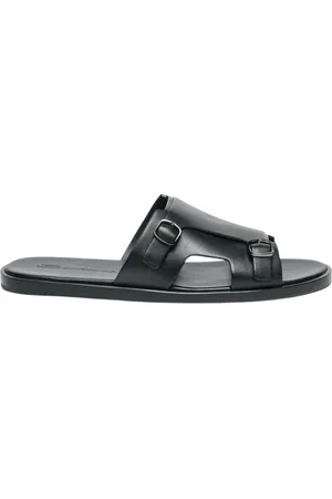 santoni Homme, Chaussures, Noir, Taille: 41 1/2 EU Sandales en Cuir Noir à Boucle
