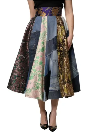 Dolce & Gabbana Femme, Jupes, Multicolore, Taille: 34 FR Jupe Midi A-Ligne Patchwork Colorée