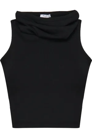 Alaïa Femme, Tops, Noir, Taille: 36 FR Col Drapé Sans Manches Haut Côtelé