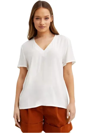 FAY Femme, Tops, Blanc, Taille: 42 FR Chemisier blanc à col en V et manches courtes