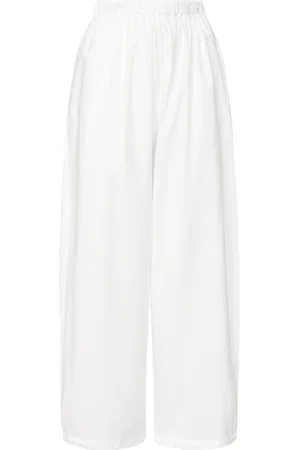 Pinko Femme, Pantalons, Blanc, Taille: 38 FR Pantalon Blanc en Popeline de Coton Coupe Large