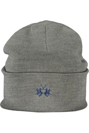 La Martina Homme, Accessoires, Gris, Taille: ONE Size Chapeau & Bonnets en Polyester Gris avec Broderie