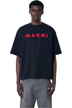 Marni Homme, Tops, Noir, Taille: XL T-shirt en Jersey de Coton avec Logo Motif