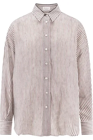 Brunello Cucinelli Femme, Blouses et Chemises, Multicolore, Taille: 42 FR Chemise Blanche à Manches Longues avec Boutons