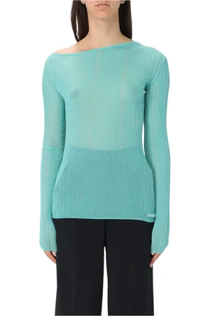 Pinko Femme, Pulls, Bleu, Taille: 36 FR Haut en Crêpe Transparent Style Vallelunga
