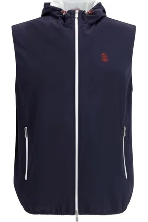 Brunello Cucinelli Homme, Vestes, Bleu, Taille: XL Gilet Imperméable avec Capuche