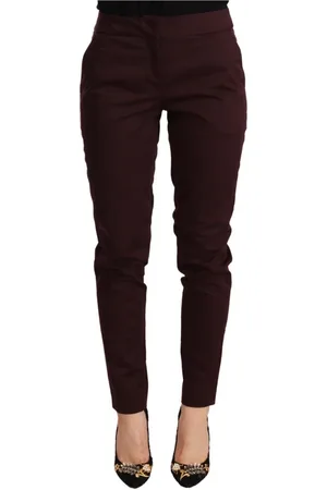 Roberto Cavalli Femme, Pantalons, Brun, Taille: 36 FR Élégant Maroon Skinny Zipper Pantalon