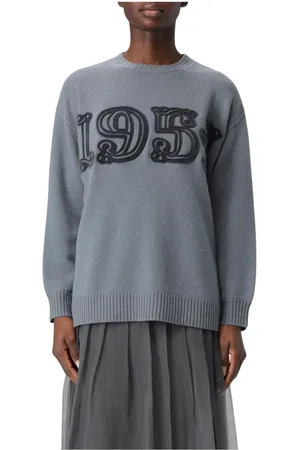 Max Mara Femme, Pulls, Gris, Taille: 38 FR Pull en Cachemire Brodé Lilas