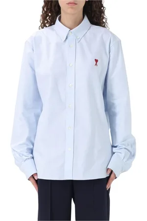 Ami Femme, Blouses et Chemises, Bleu, Taille: 40 FR Chemise en Coton avec Logo Coeur Bleu