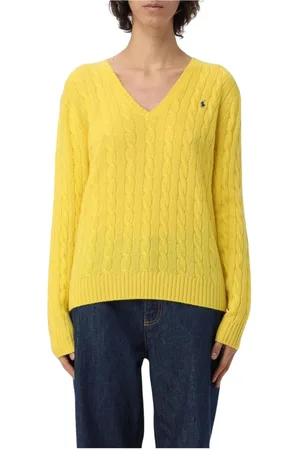 Ralph Lauren Femme, Pulls, Jaune, Taille: 36 FR Pull à Col en V en Tricot à Câble Citron