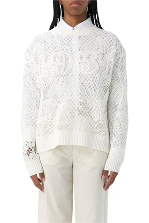 Max Mara Femme, Pulls, Blanc, Taille: 38 FR Pull Blanc en Crochet Tricoté