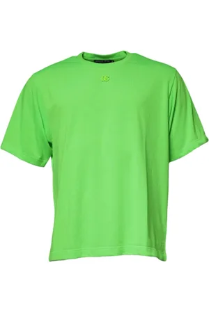 Dolce & Gabbana Homme, Tops, Vert, Taille: L T-shirt Col Rond Vert Néon avec Détails du Logo