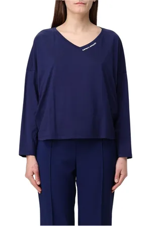 Elisabetta Franchi Femme, Pulls, Bleu, Taille: 42 FR Pull en Tricot Bleu Col en V