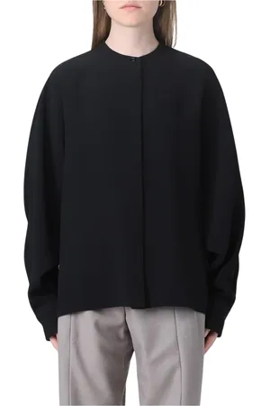Jil Sander Femme, Blouses et Chemises, Noir, Taille: 40 FR Chemisier noir à coupe décontractée et col mandarin