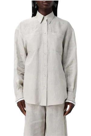 Brunello Cucinelli Femme, Blouses et Chemises, Gris, Taille: 38 FR Chemise Élégante en Lin