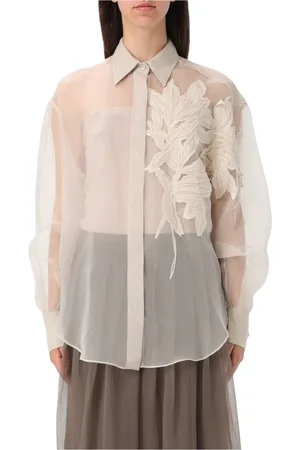 Brunello Cucinelli Femme, Blouses et Chemises, , Taille: 38 FR Chemisier en Soie Brodé Floral