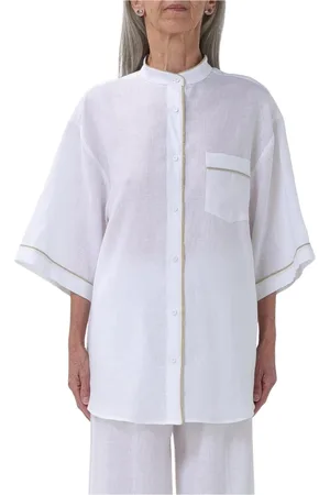 Fabiana Filippi Femme, Blouses et Chemises, Blanc, Taille: 40 FR Chemise blanche en lin à col mandarin