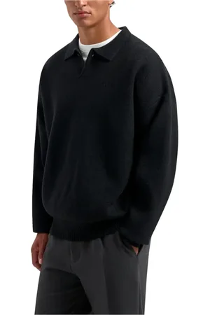 OLAF HUSSEIN Homme, Pulls, Noir, Taille: M Polo Tricoté Oversize en Noir