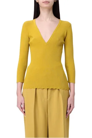 Elisabetta Franchi Femme, Pulls, Jaune, Taille: 42 FR Pull noir côtelé à col en V
