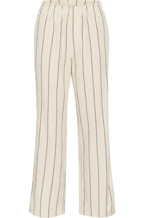 Part Two Femme, Pantalons, Brun, Taille: 34 FR Pantalon À Rayures Eggnog Et Marron Jambe Droite